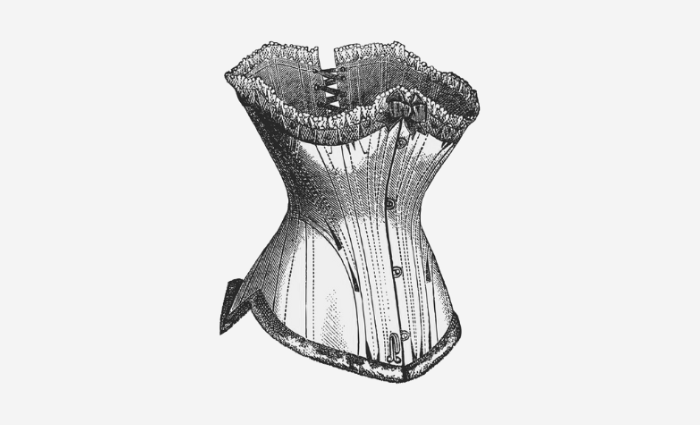 Dessin d'un ancien corset noir et blanc