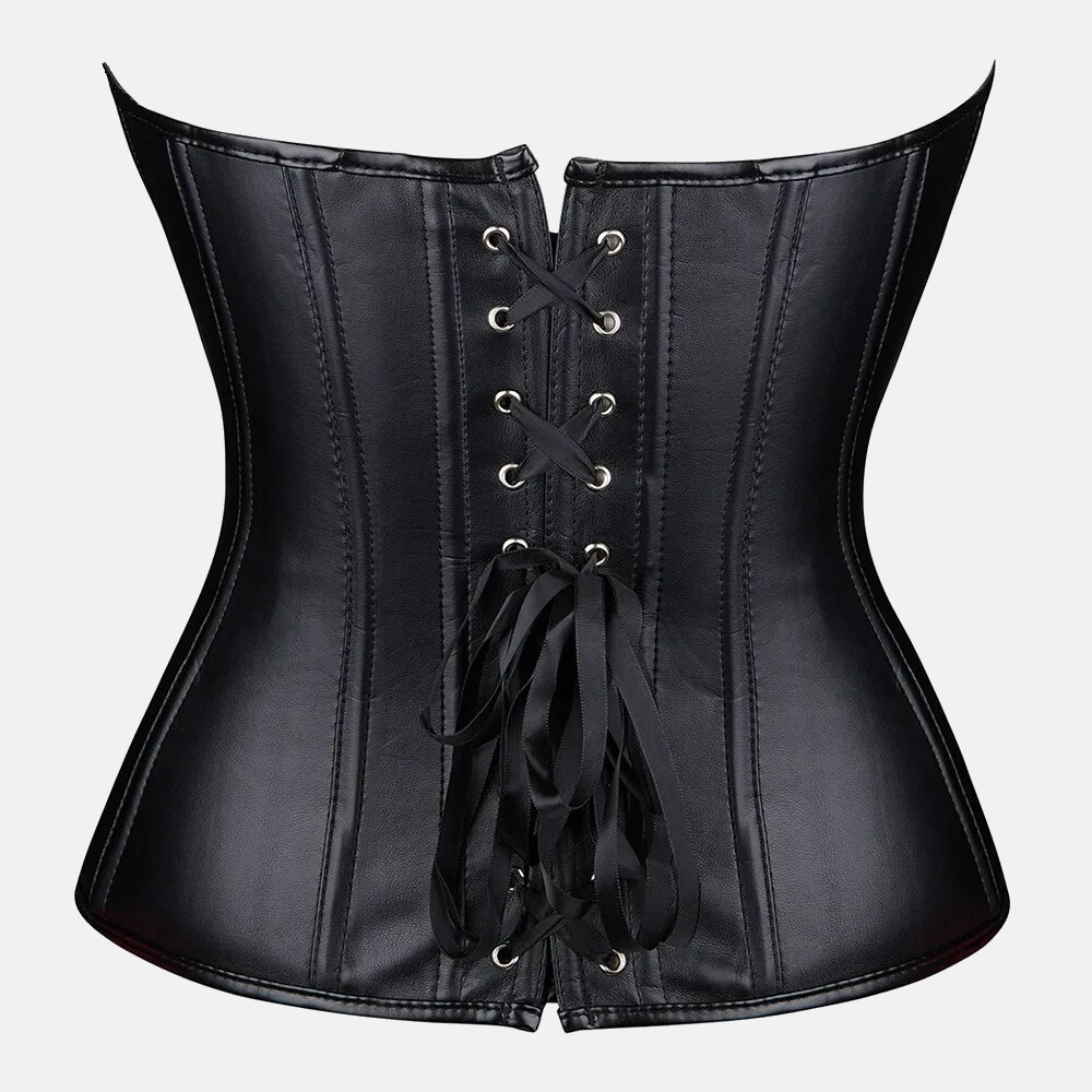 Corset bustier cuir noir zoom dos
