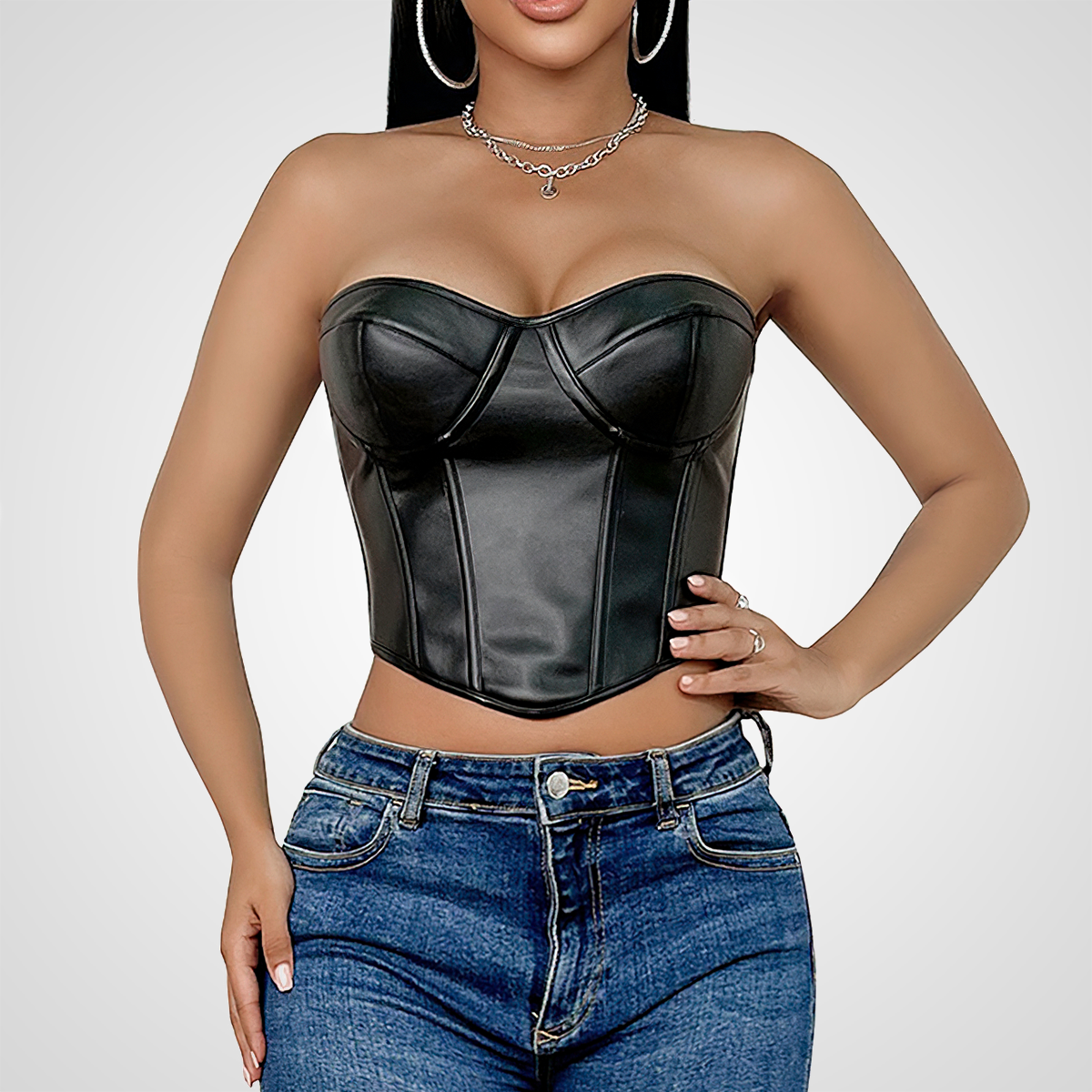 Corset noir cuir hotsell