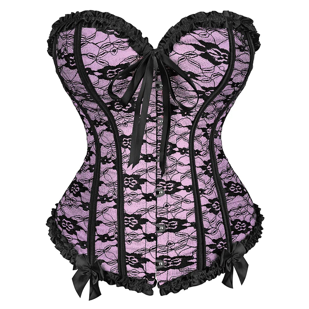 Corset rose et noir bustier