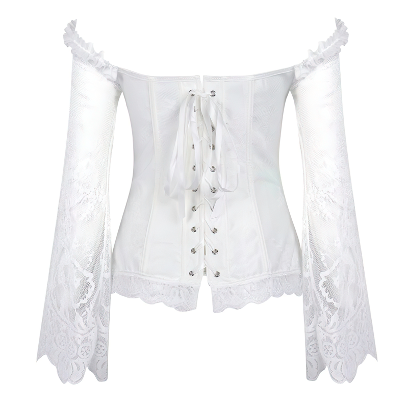 Zoom sur un bustier corset blanc en dentelle vu de dos