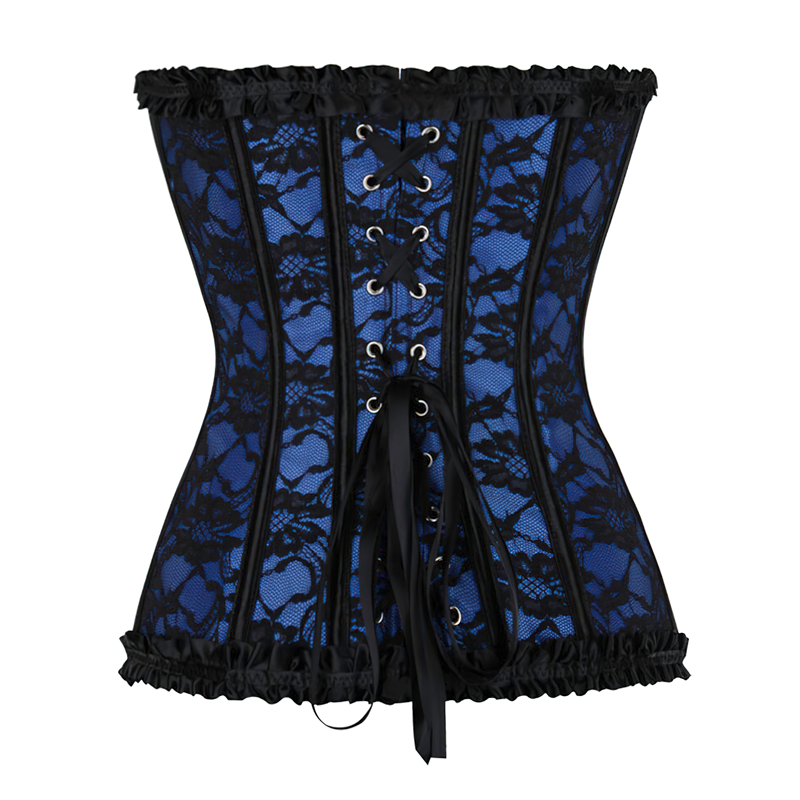Zoom sur un corset bleu noir vu de dos