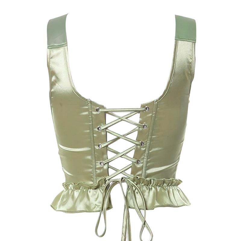 Zoom sur un corset bustier vert vu de dos