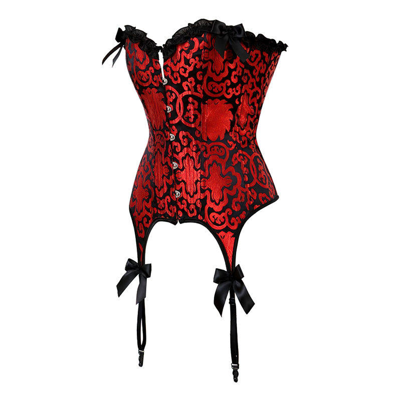 Zoom sur un corset porte-jarretelles rouge vu de profil