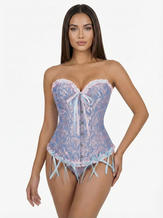 Corset bleu et rose bustier