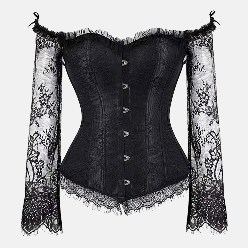 Corset Bustier Femme Noir Dentelle - Soutien Satin, Os Plastique, Lacets Réglables - Idéal Fête, Gothique, Lingerie