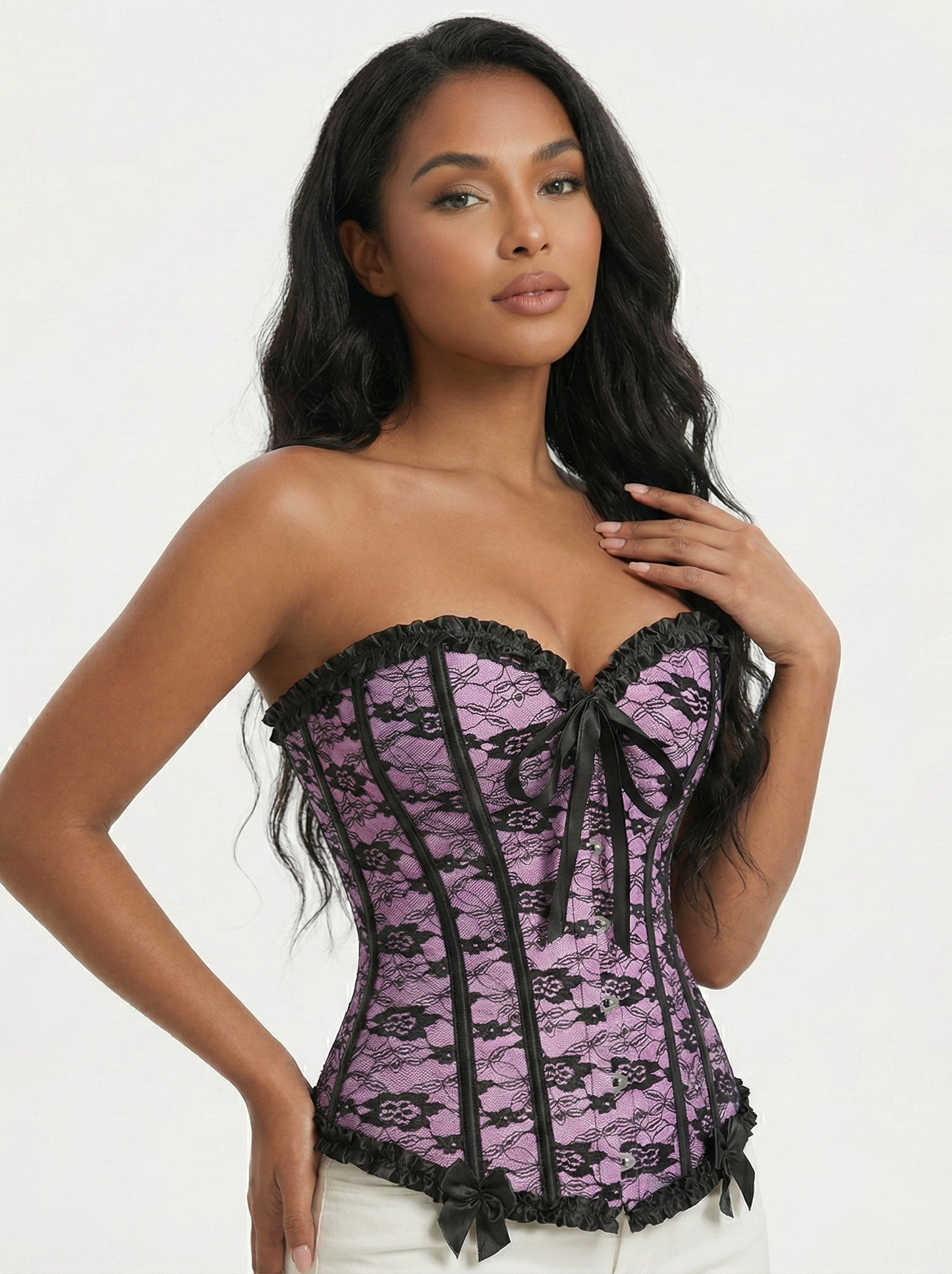 Corset rose et noir bustier