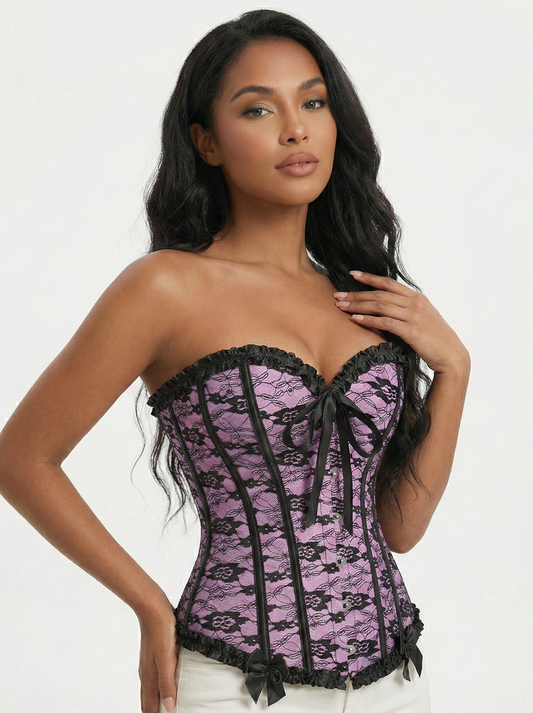 Corset rose et noir bustier
