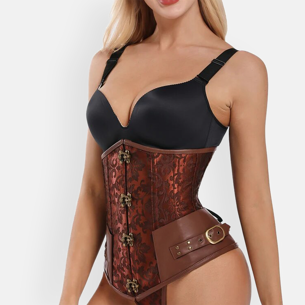 Corset Steampunk Femme à Rayures - Lacet Réglable Dans Le Dos, Bretelles Ajustables - Idéal Déguisement Pirate, Soirée Gothique, Halloween