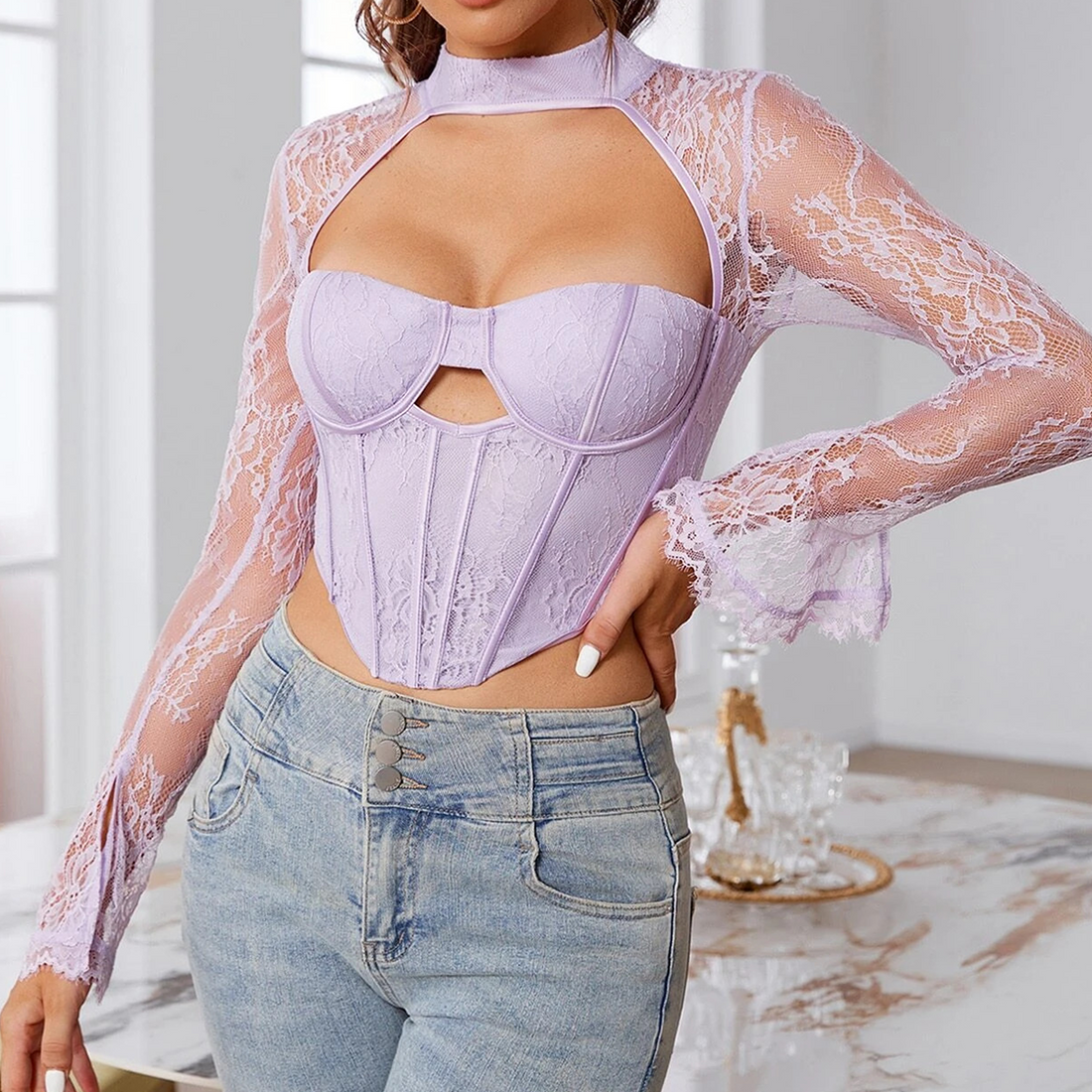 Free People Corset Duo à manches longues pour femme, ivoire, Taille XL Free People Corset Duo à manches longues pour femme, ivoire, Taille XL
