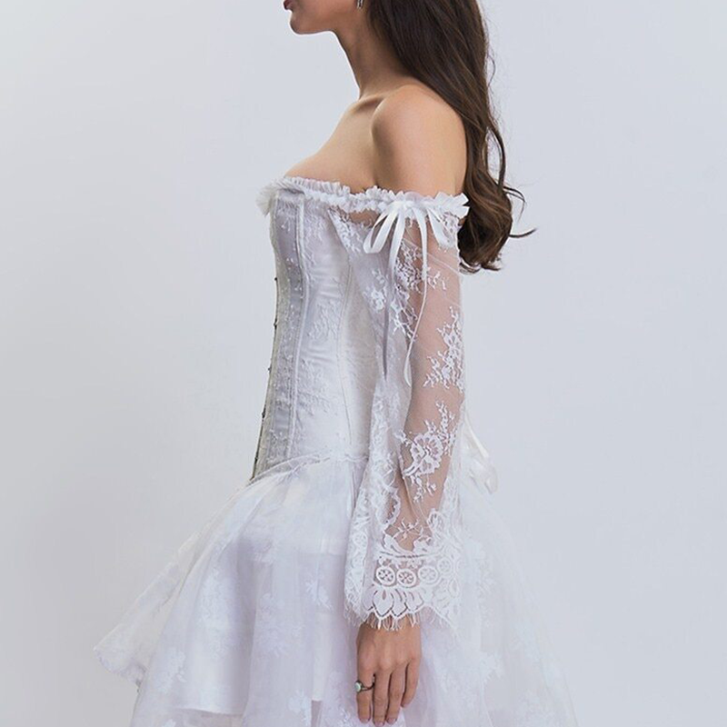 Bustier corset blanc dentelle vu de profil