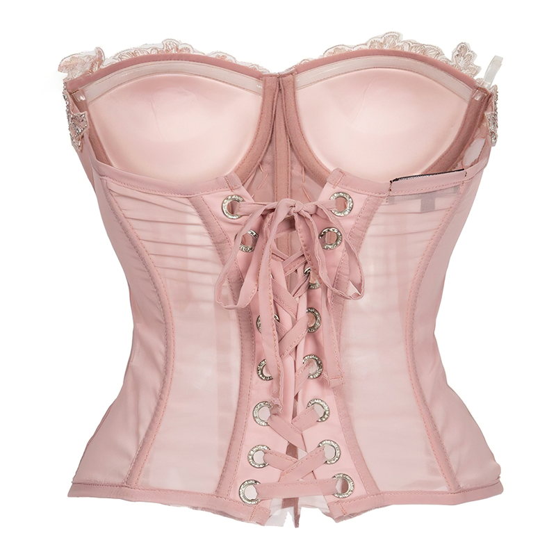 Zoom sur un bustier corset rose pâle vu de dos