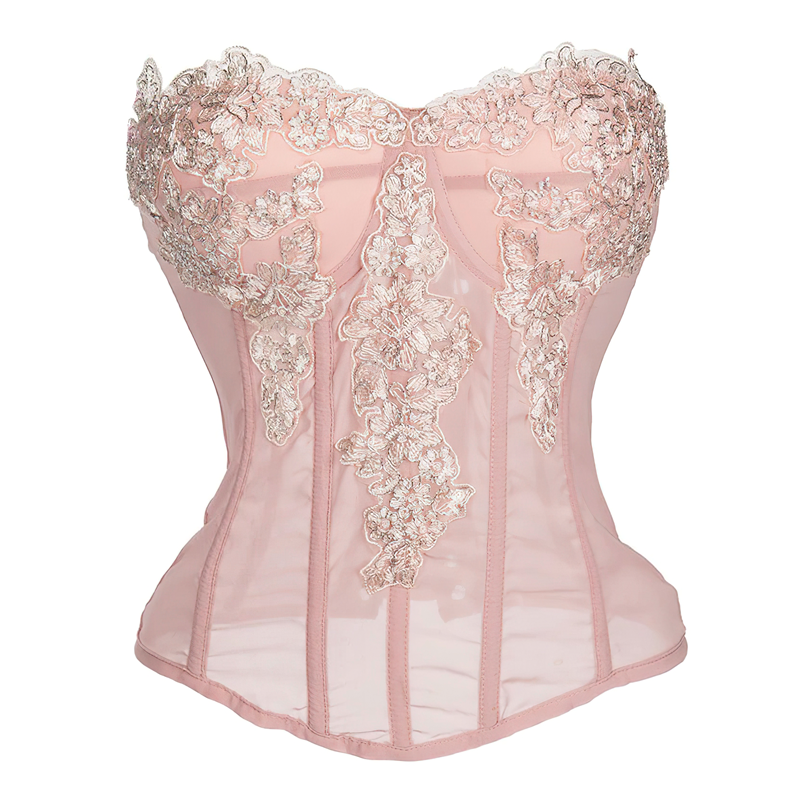 Zoom sur un bustier corset rose pâle vu de face