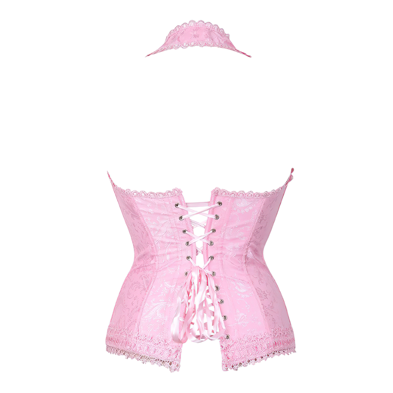 Zoom sur un bustier corset rose poudré vu de dos