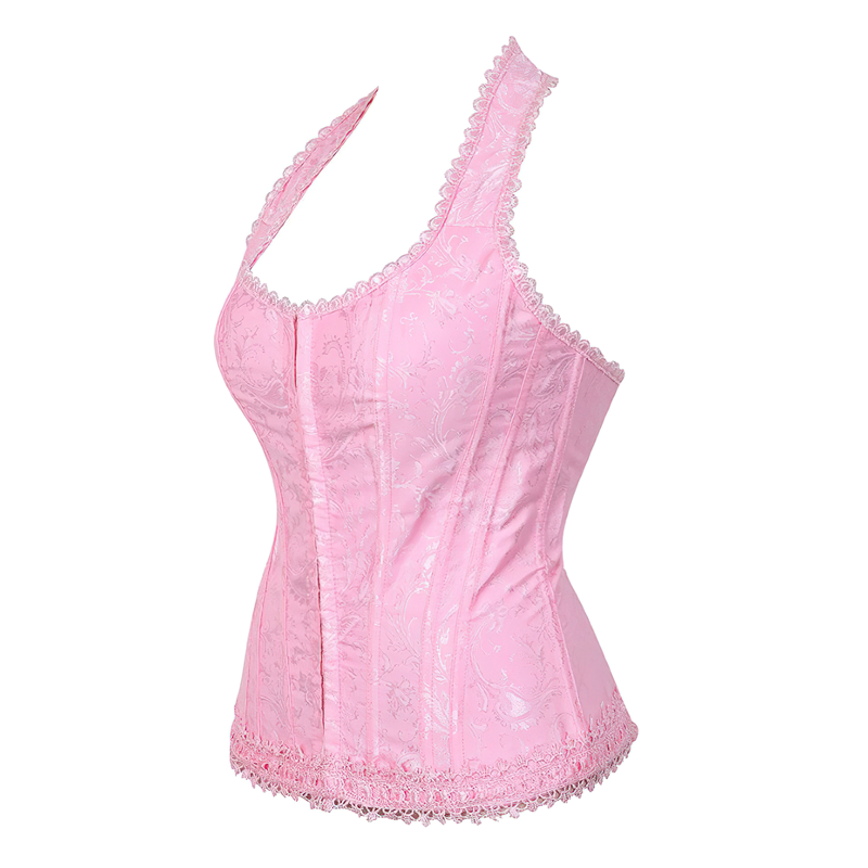 Zoom sur un bustier corset rose poudré vu de profil