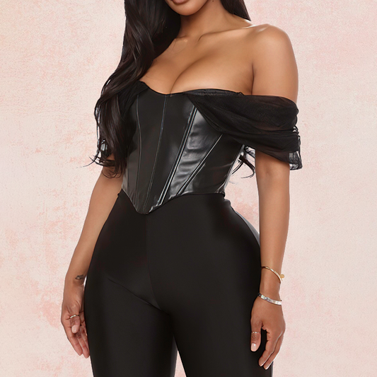 Bustier noir simili cuir