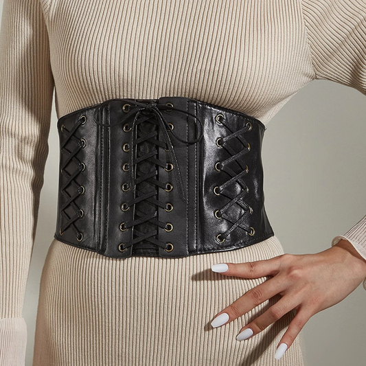 Ceinture corset en similicuir avec lacets