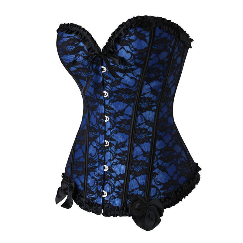 Zoom sur un corset bleu noir vu de profil