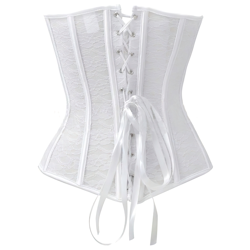 Zoom sur un corset en dentelle blanc vu de dos