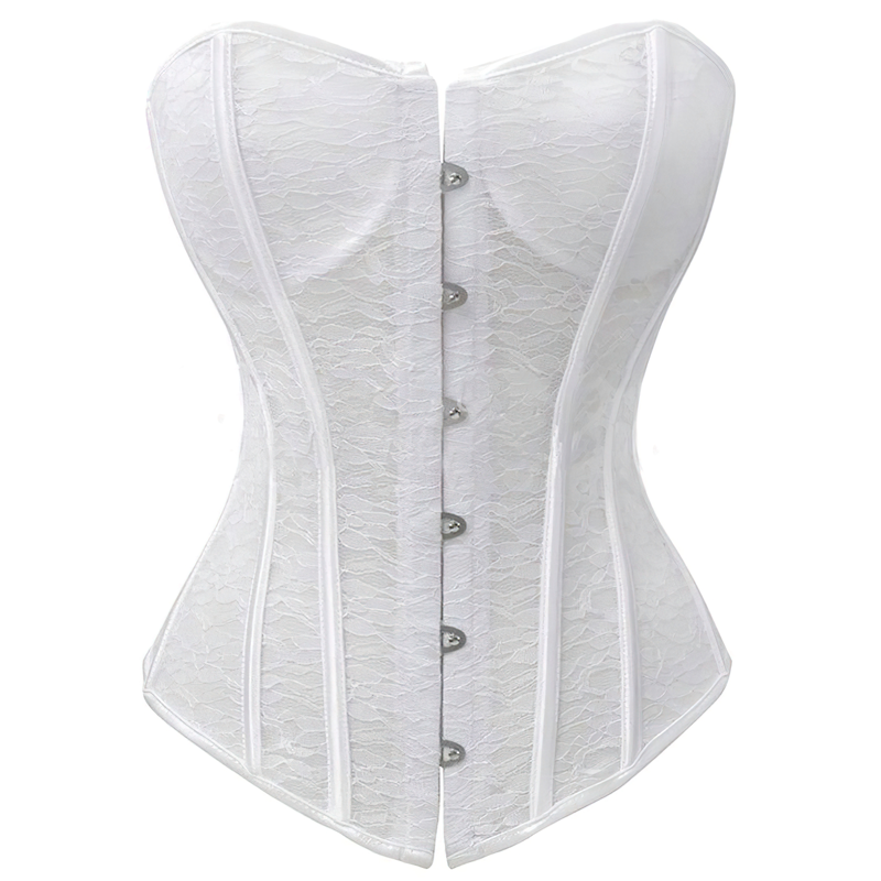 Zoom sur un corset en dentelle blanc vu de face