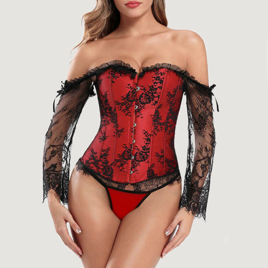 Corset dentelle noire et rouge