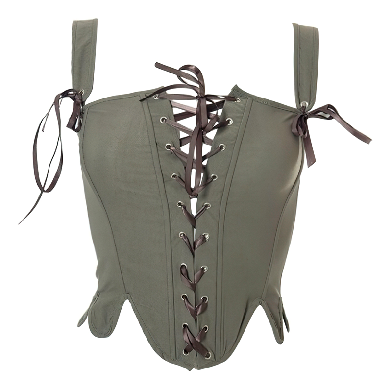 Zoom sur un corset kaki vu de face