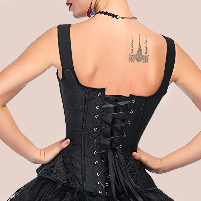 Corset noir avec bretelles vu de dos