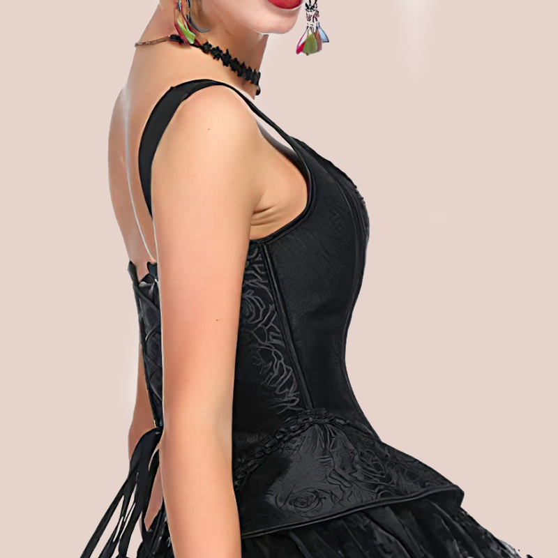 Corset noir avec bretelles vu de profil