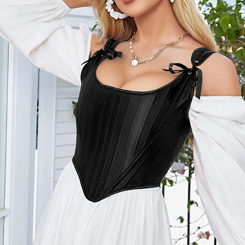Corset noir satin vu de profil