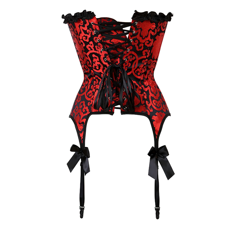 Zoom sur un corset porte-jarretelles rouge vu de dos