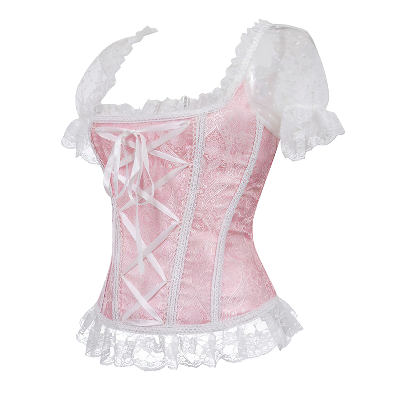 Zoom sur un corset rose blanc vu de profil