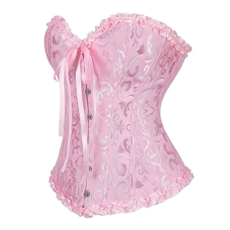 Zoom sur un corset rose à lacets vu de profil