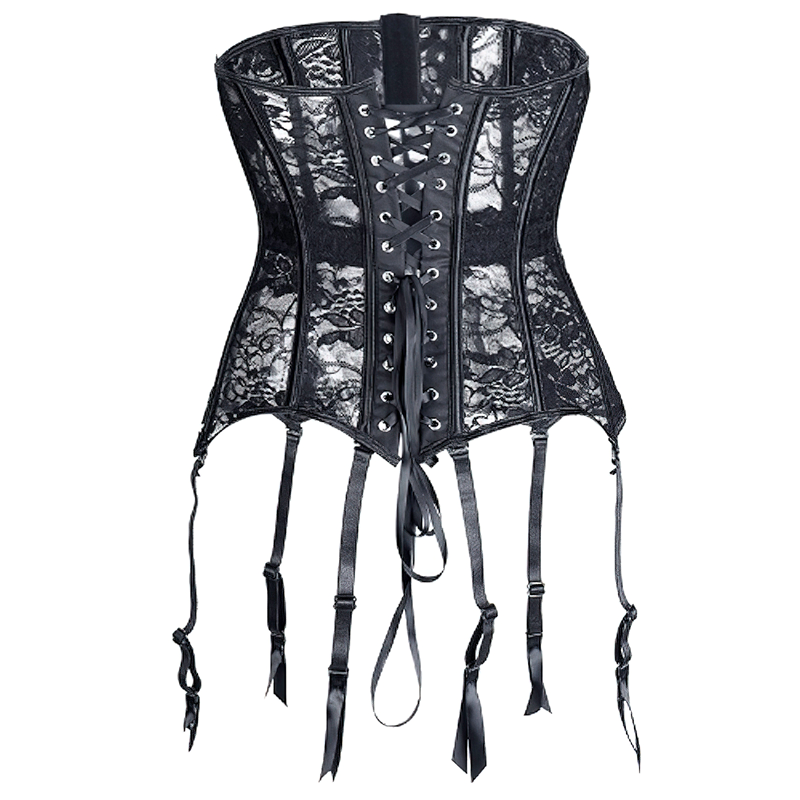 Zoom sur un corset serre-taille porte-jarretelles vu de dos