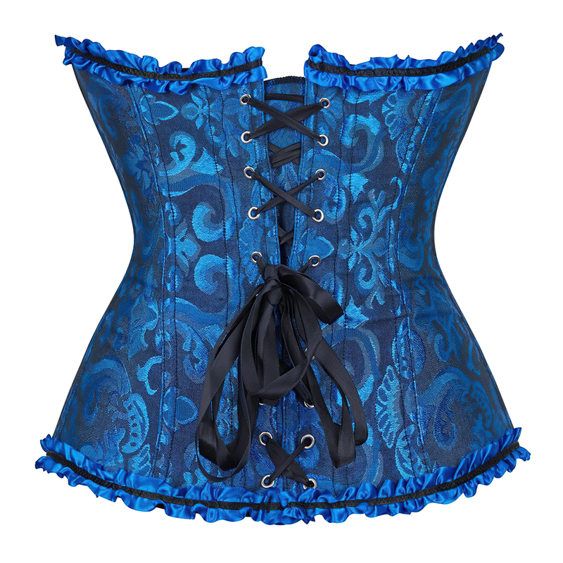 Zoom sur un corset victorien bleu vu de dos