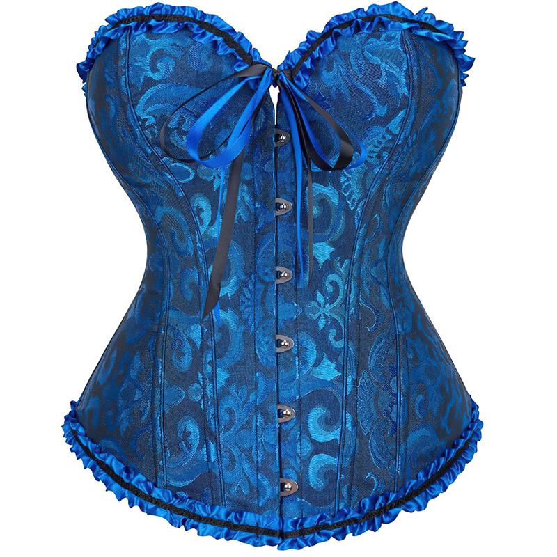 Zoom sur un corset victorien bleu vu de face