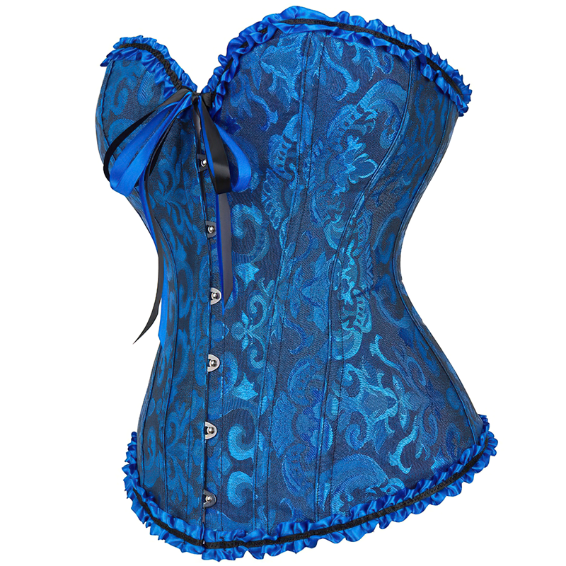 Zoom sur un corset victorien bleu vu de profil