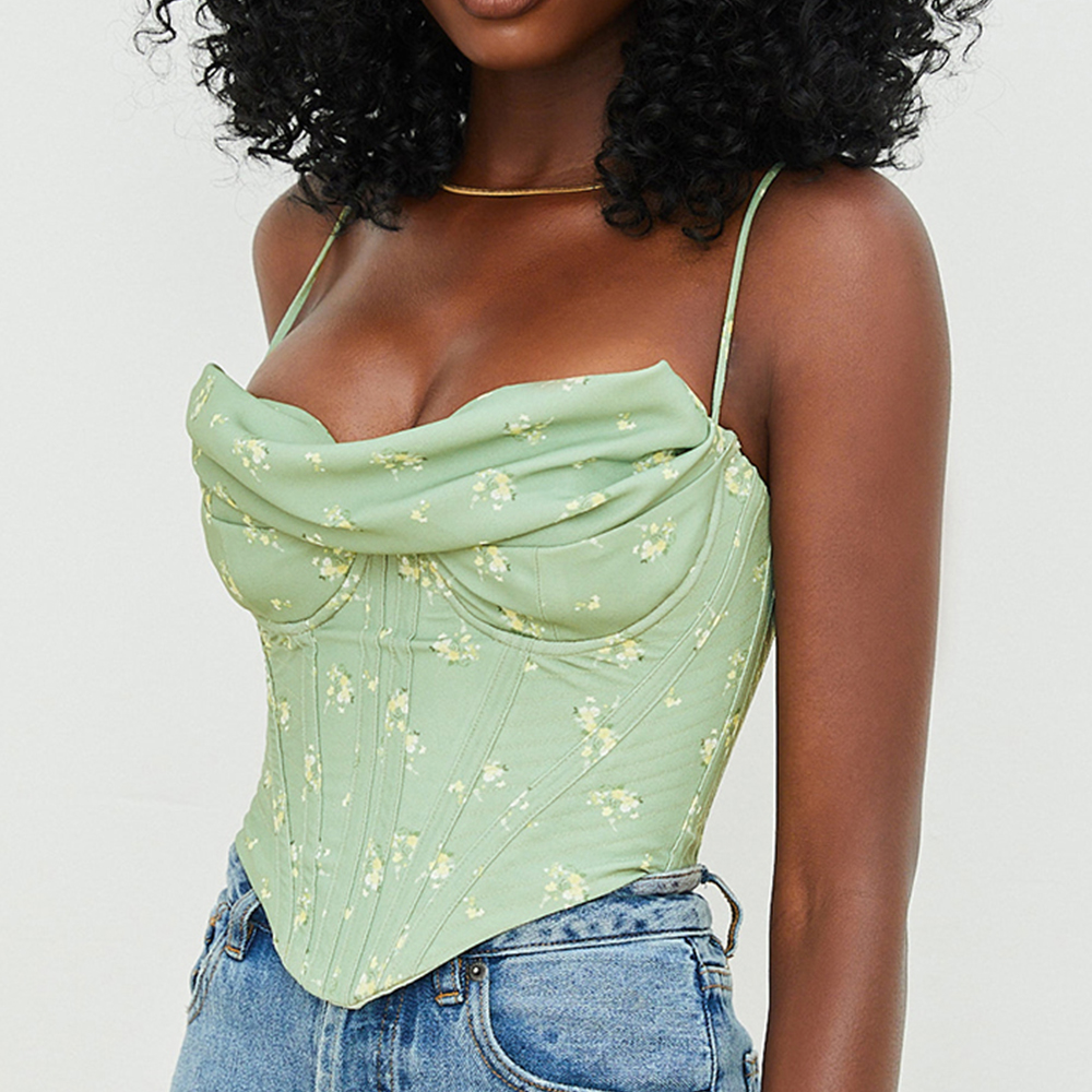 Crop top bustier fleuri vu de profil