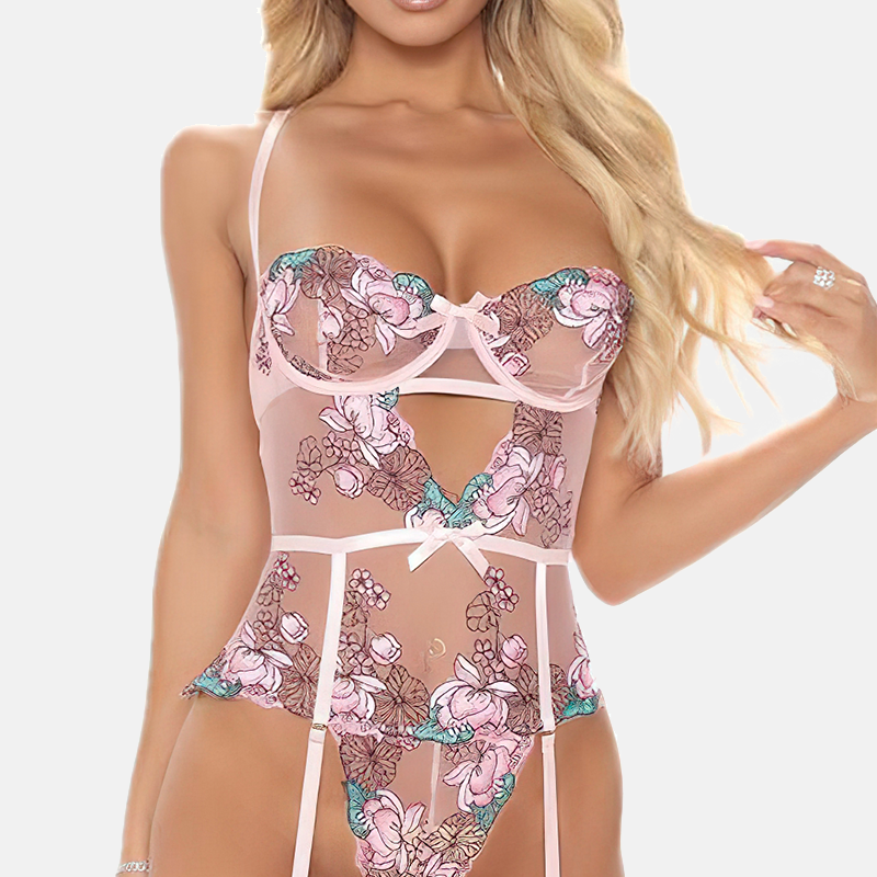 Guêpière rose à petits nœuds 