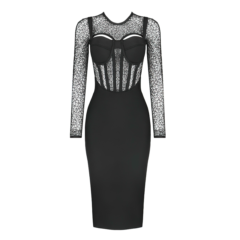 Zoom sur une robe de soirée corset en dentelle vue de face