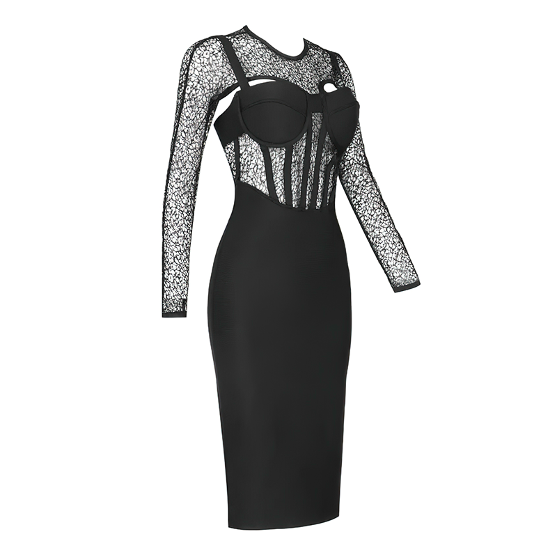 Zoom sur une robe de soirée corset en dentelle vue de profil