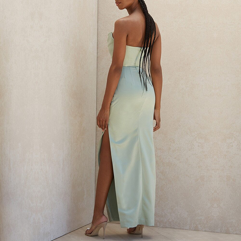 Robe longue corset verte vue de dos