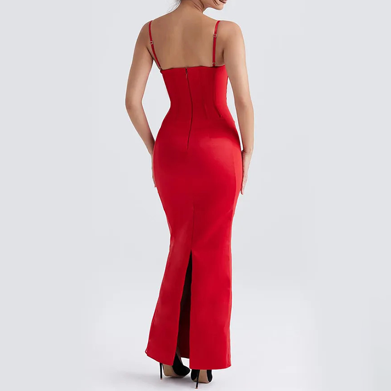 Robe rouge corset vue de dos