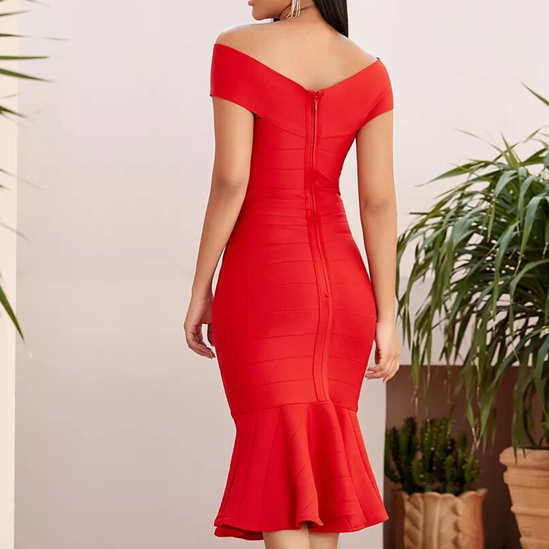 Robe sirène rouge bustier vue de dos
