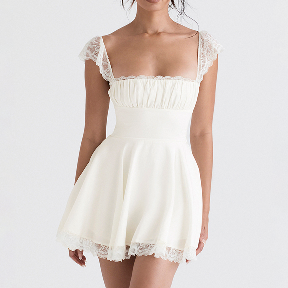 Sexy corset robe blanc dentelle