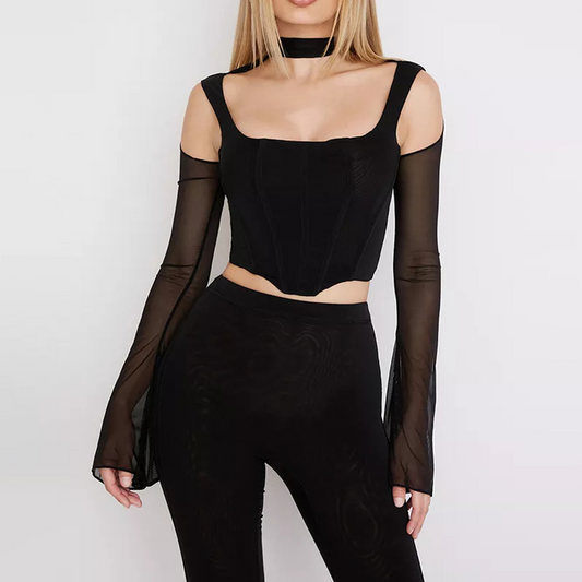 Top bustier noir manche 3 4